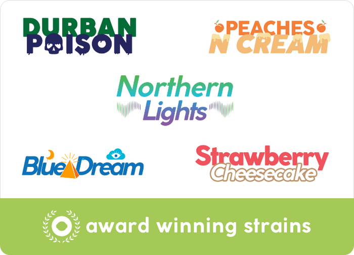 D8 Durban Poison - Peaches N Cream - Northern Light - Blue Dream - Strawberry Cheesecake - Award Winning Strains