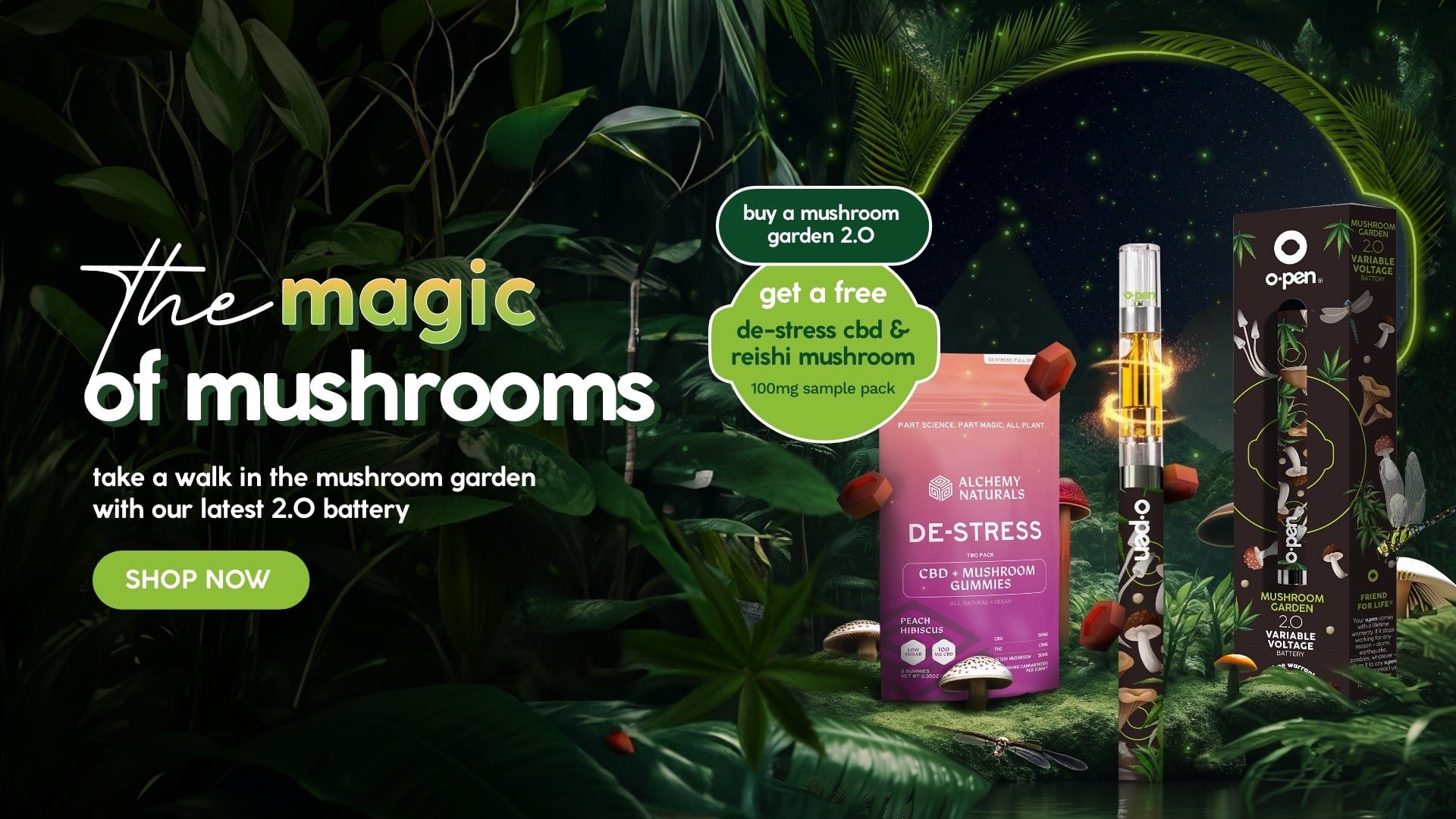 the magic of mushrooms - take a walk in the mushroom garden with our latest 2.0 battery - shop now